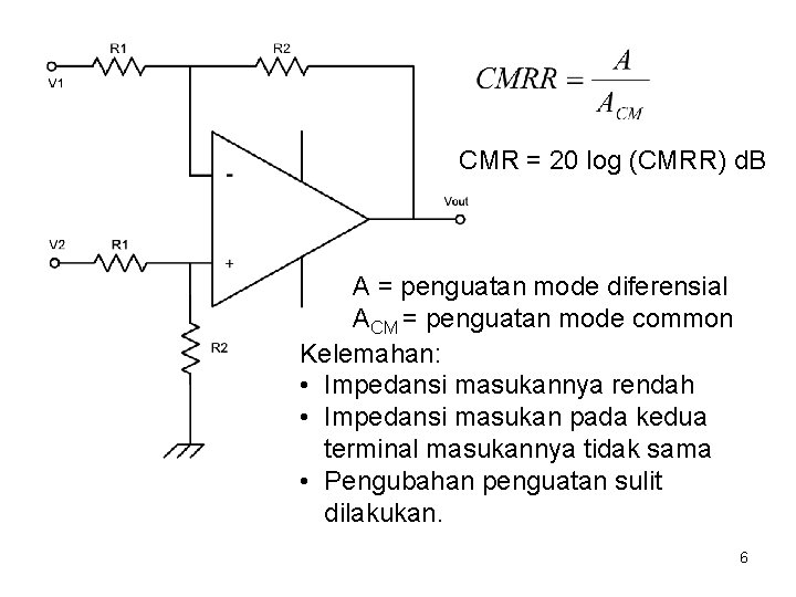 CMR = 20 log (CMRR) d. B A = penguatan mode diferensial ACM =