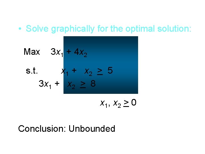  • Solve graphically for the optimal solution: Max s. t. 3 x 1