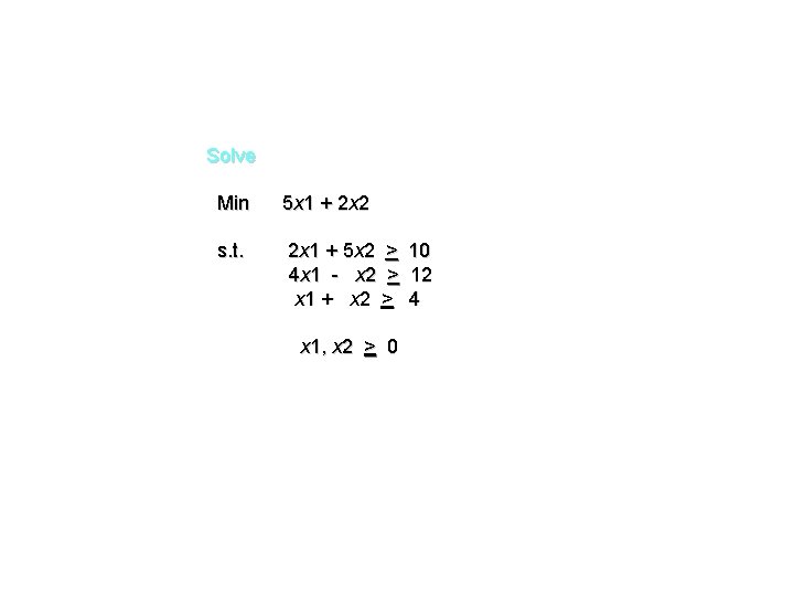 Solve Min 5 x 1 + 2 x 2 s. t. 2 x 1