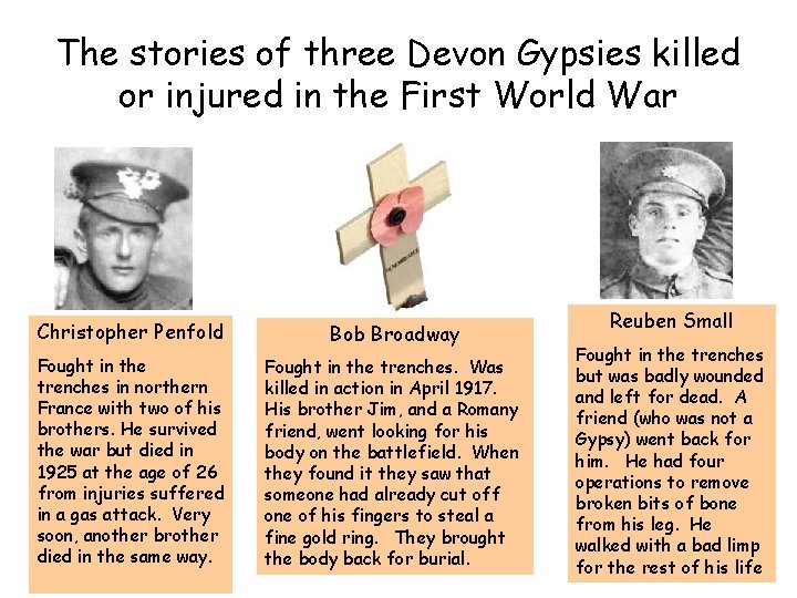 The stories of three Devon Gypsies killed or injured in the First World War