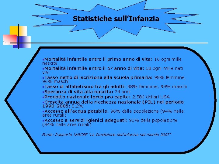 Statistiche sull’Infanzia n. Mortalità infantile entro il primo anno di vita: 16 ogni mille