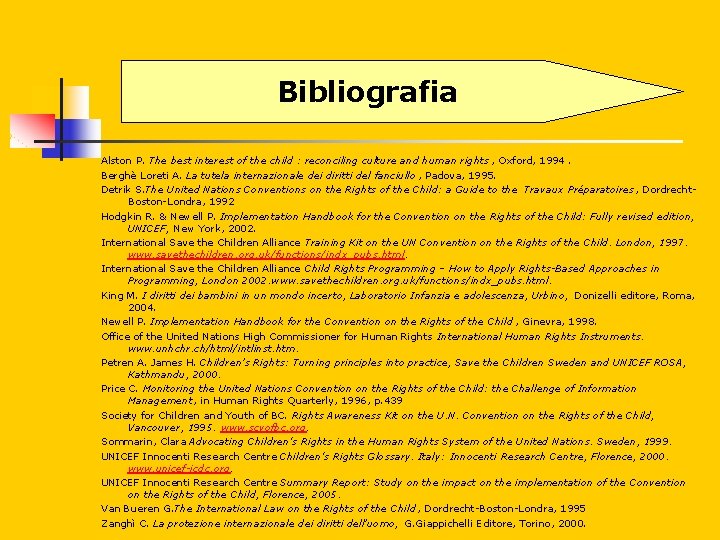 Bibliografia Alston P. The best interest of the child : reconciling culture and human