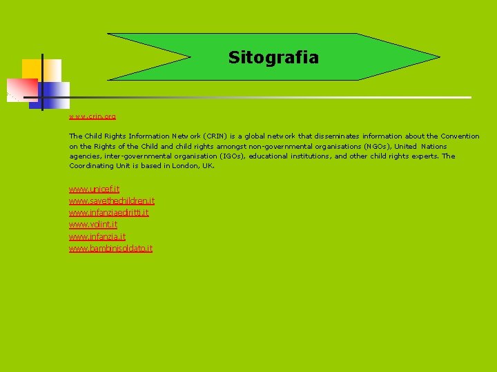 Sitografia www. crin. org The Child Rights Information Network (CRIN) is a global network