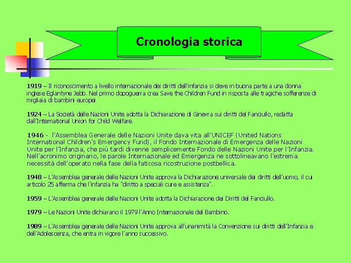 Cronologia storica 1919 – Il riconoscimento a livello internazionale dei diritti dell’infanzia si deve