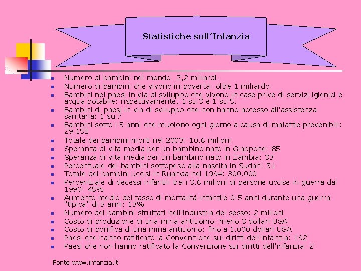 Statistiche sull’Infanzia n n n n n Numero di bambini nel mondo: 2, 2