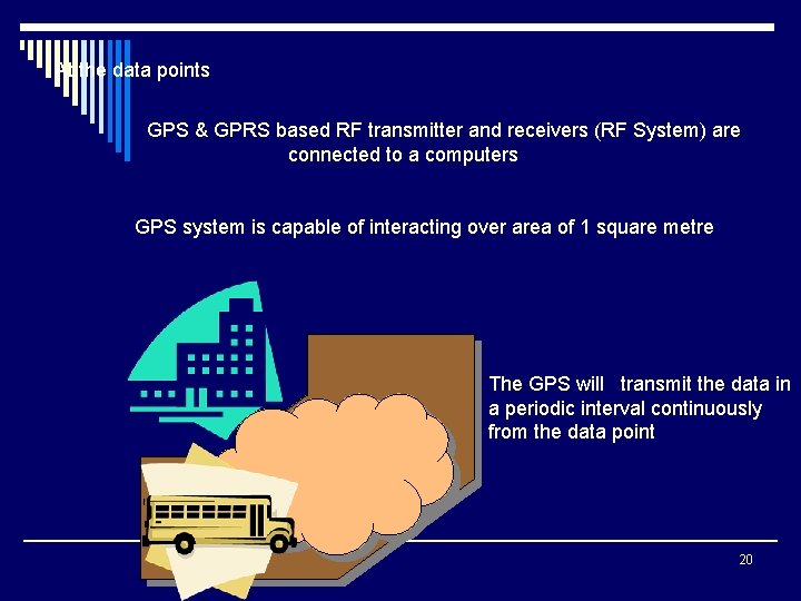 At the data points GPS & GPRS based RF transmitter and receivers (RF System)