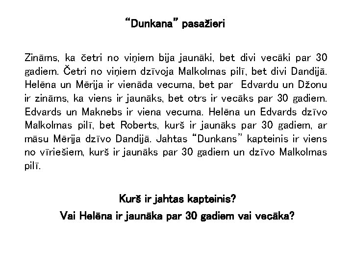 “Dunkana” pasažieri Zināms, ka četri no viņiem bija jaunāki, bet divi vecāki par 30