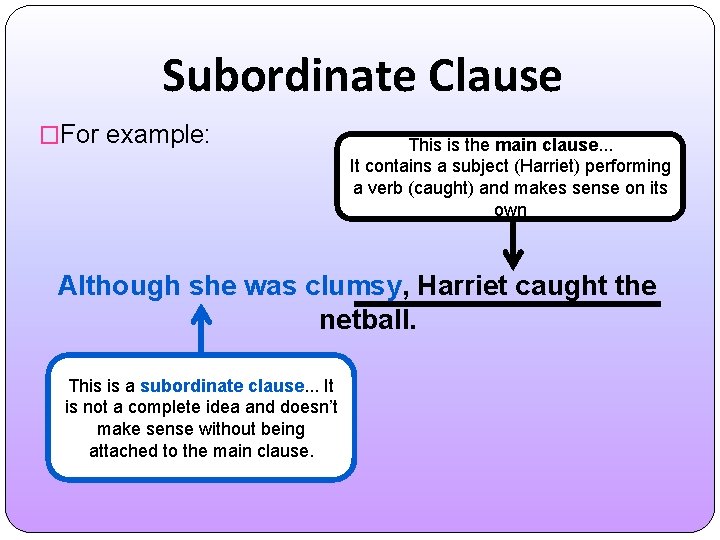 Subordinate Clause �For example: This is the main clause. . . It contains a