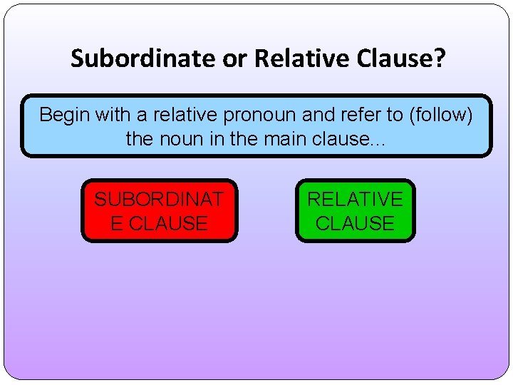 Subordinate or Relative Clause? Begin with a relative pronoun and refer to (follow) Can