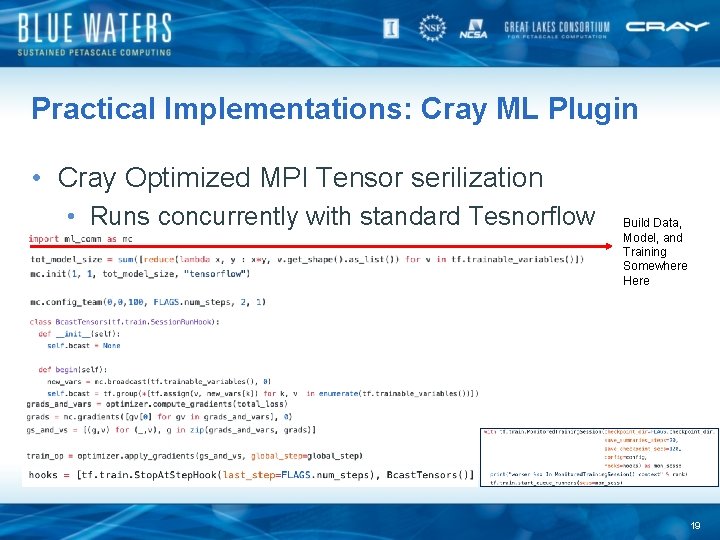 Practical Implementations: Cray ML Plugin • Cray Optimized MPI Tensor serilization • Runs concurrently