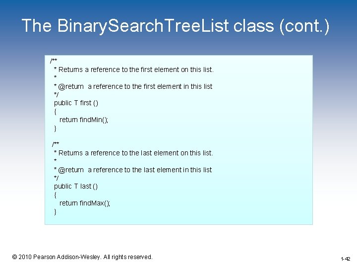 The Binary. Search. Tree. List class (cont. ) /** * Returns a reference to