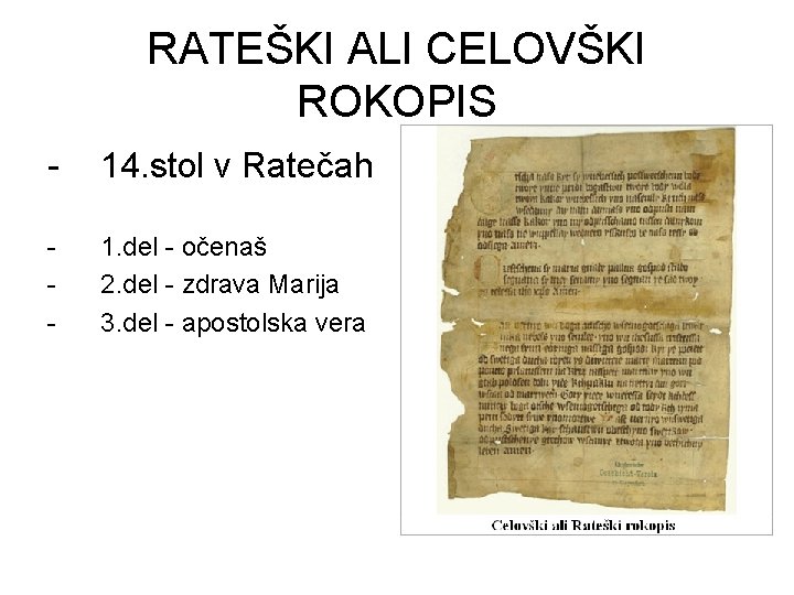 RATEŠKI ALI CELOVŠKI ROKOPIS - 14. stol v Ratečah - 1. del - očenaš