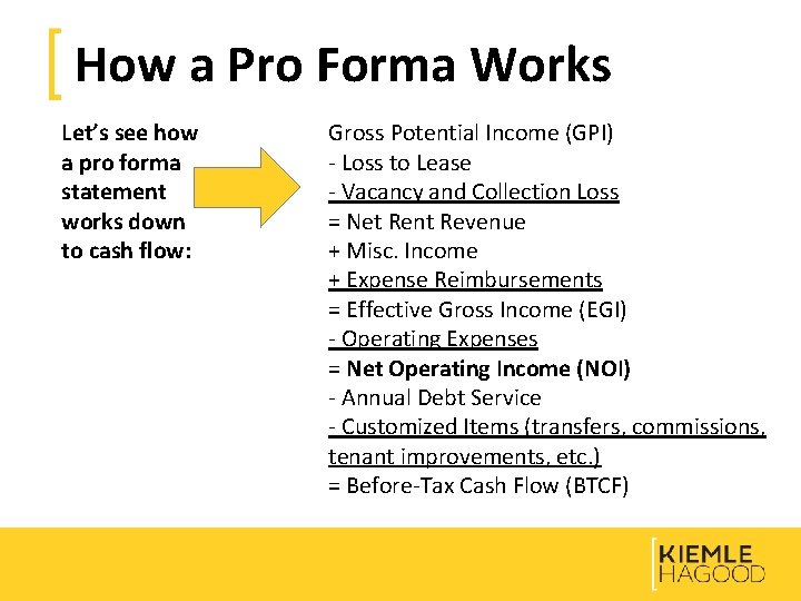 How a Pro Forma Works Let’s see how a pro forma statement works down