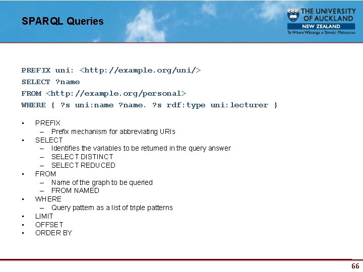 SPARQL Queries PREFIX uni: <http: //example. org/uni/> SELECT ? name FROM <http: //example. org/personal>