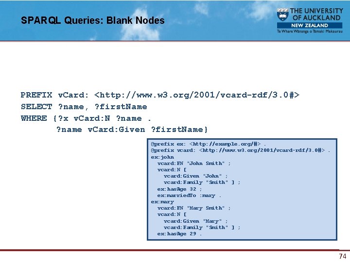 SPARQL Queries: Blank Nodes “Return the first name of all people in the KB”