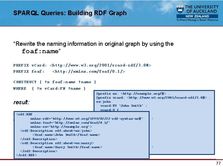 SPARQL Queries: Building RDF Graph “Rewrite the naming information in original graph by using