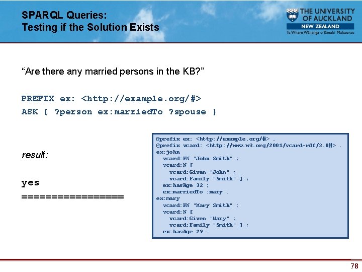 SPARQL Queries: Testing if the Solution Exists “Are there any married persons in the