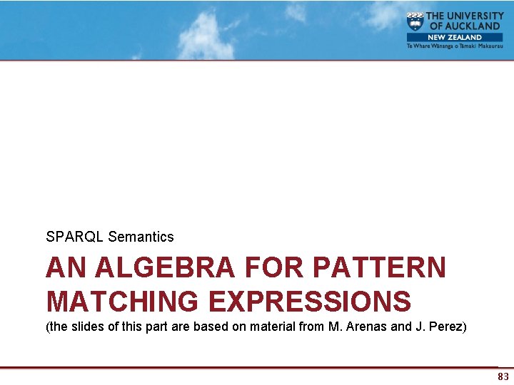 SPARQL Semantics AN ALGEBRA FOR PATTERN MATCHING EXPRESSIONS (the slides of this part are