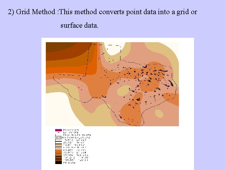 2) Grid Method : This method converts point data into a grid or surface