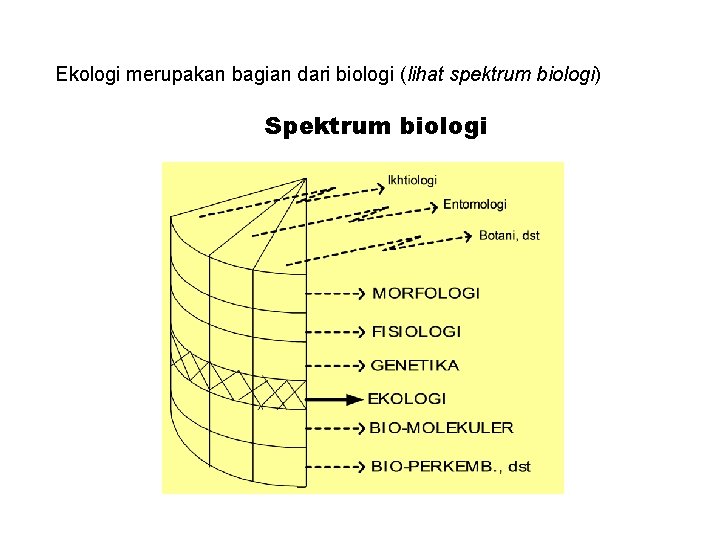 Ekologi merupakan bagian dari biologi (lihat spektrum biologi) Spektrum biologi 