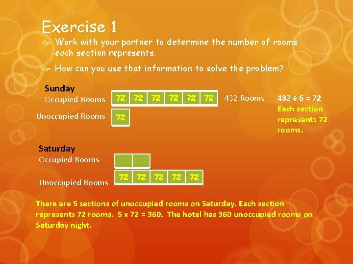 Exercise 1 Work with your partner to determine the number of rooms each section