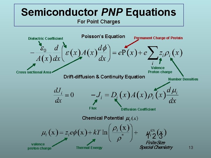 Semiconductor PNP Equations For Point Charges Dielectric Coefficient Poisson’s Equation Permanent Charge of Protein