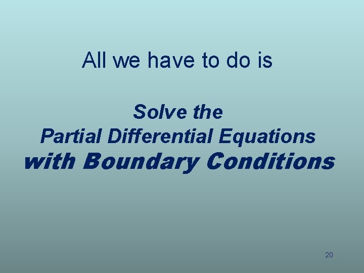 All we have to do is Solve the Partial Differential Equations with Boundary Conditions