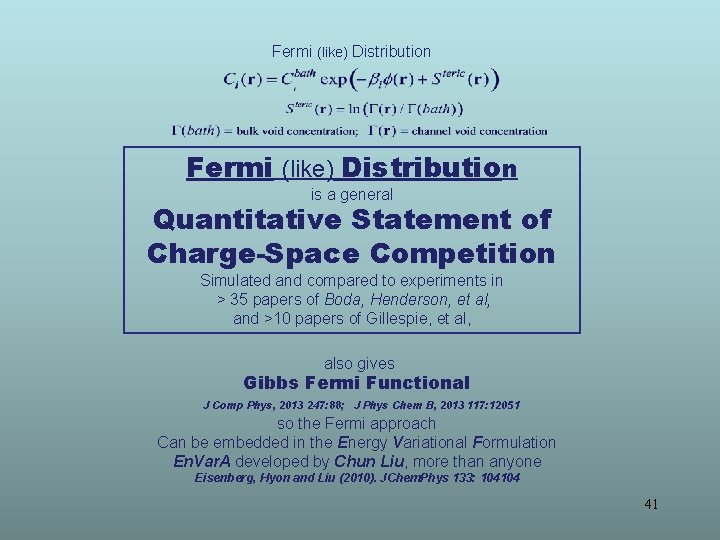 Fermi (like) Distribution is a general Quantitative Statement of Charge-Space Competition Simulated and compared