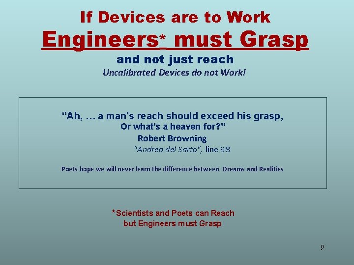 If Devices are to Work Engineers* must Grasp and not just reach Uncalibrated Devices
