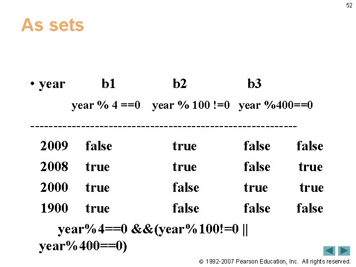 52 As sets • year b 1 year % 4 ==0 b 2 b