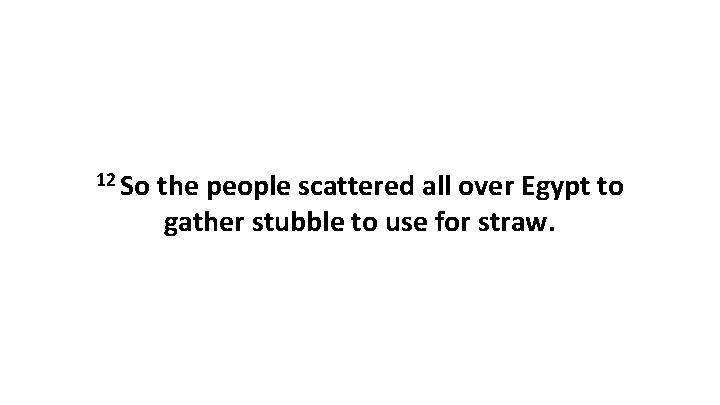 12 So the people scattered all over Egypt to gather stubble to use for