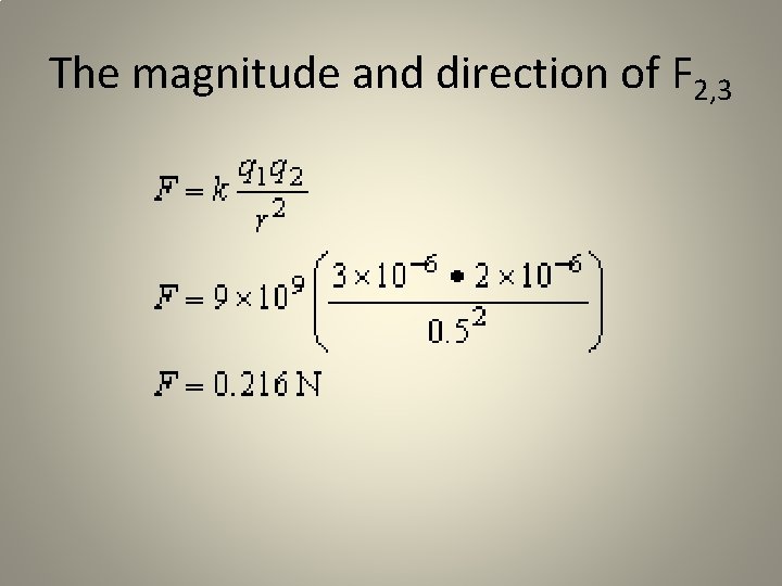 The magnitude and direction of F 2, 3 