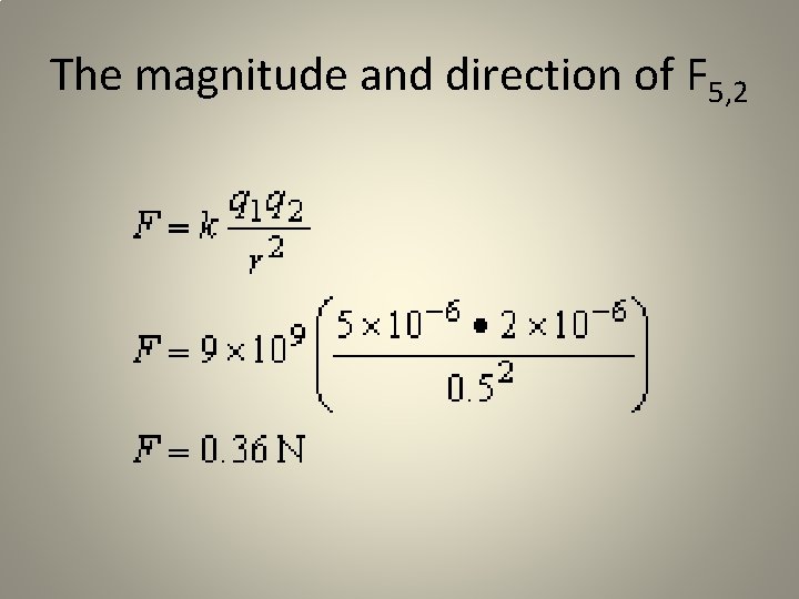 The magnitude and direction of F 5, 2 