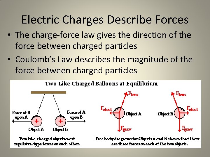 Electric Charges Describe Forces • The charge-force law gives the direction of the force