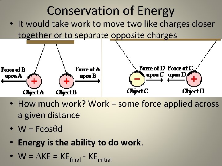 Conservation of Energy • It would take work to move two like charges closer