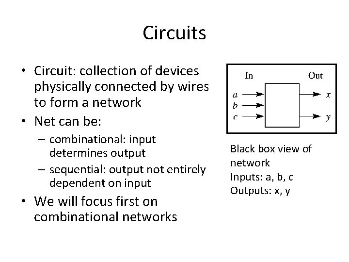Circuits • Circuit: collection of devices physically connected by wires to form a network Circuits • Circuit: collection of devices physically connected by wires to form a network