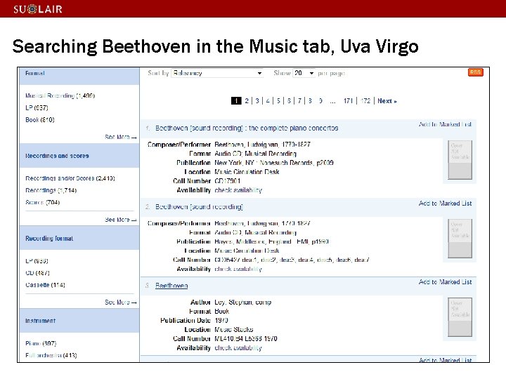 Searching Beethoven in the Music tab, Uva Virgo 