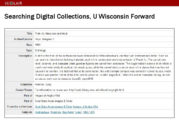 Searching Digital Collections, U Wisconsin Forward 