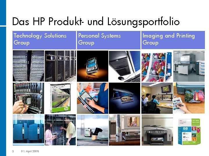 Das HP Produkt- und Lösungsportfolio Technology Solutions Group 3 01. April 2008 Personal Systems