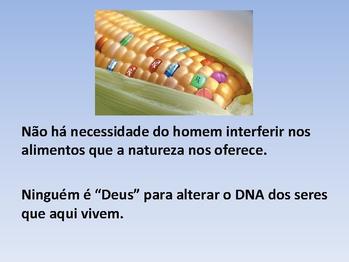 Não há necessidade do homem interferir nos alimentos que a natureza nos oferece. Ninguém