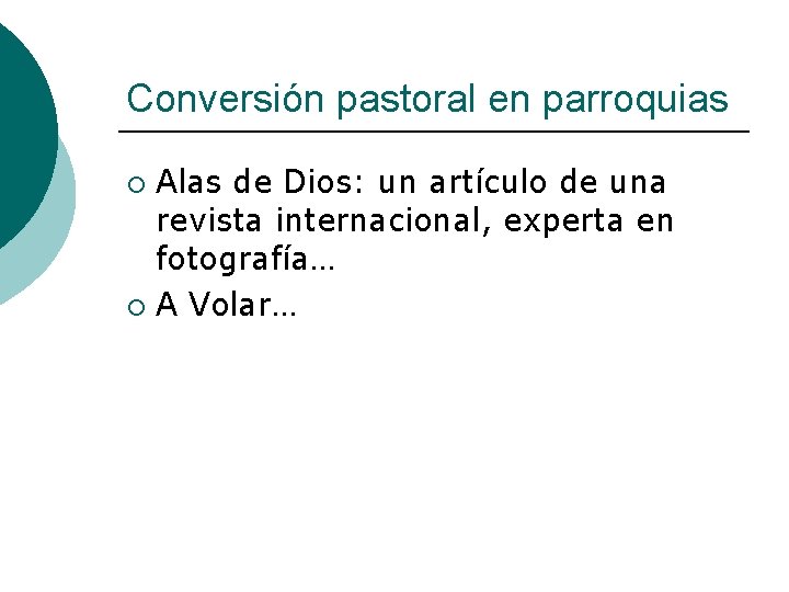 Conversión pastoral en parroquias Alas de Dios: un artículo de una revista internacional, experta