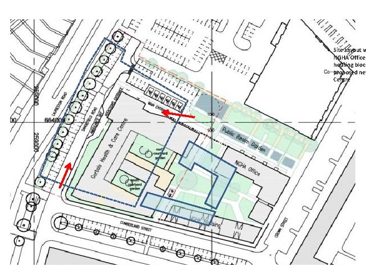 4 Site Layout w NGHA Office housing block proposed new Centre 