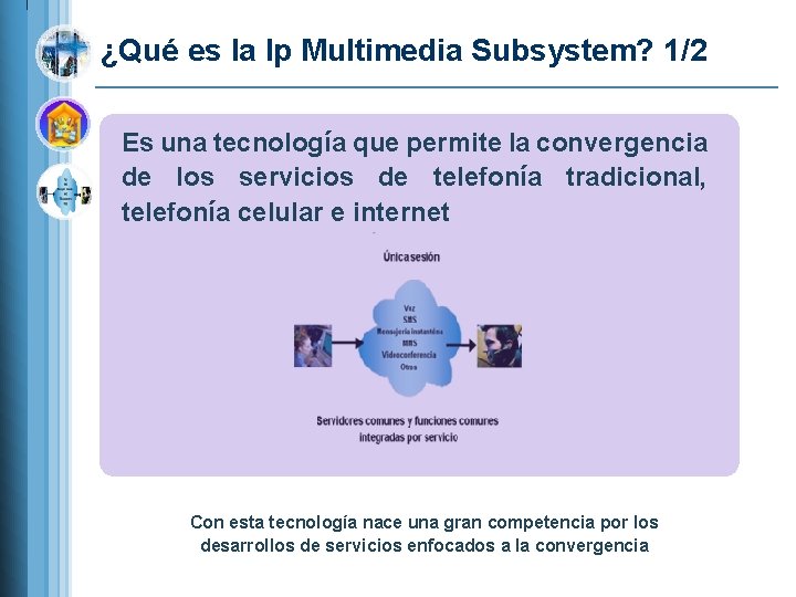 ¿Qué es la Ip Multimedia Subsystem? 1/2 Es una tecnología que permite la convergencia