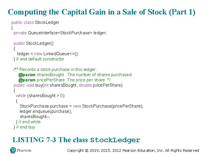 Computing the Capital Gain in a Sale of Stock (Part 1) public class Stock.