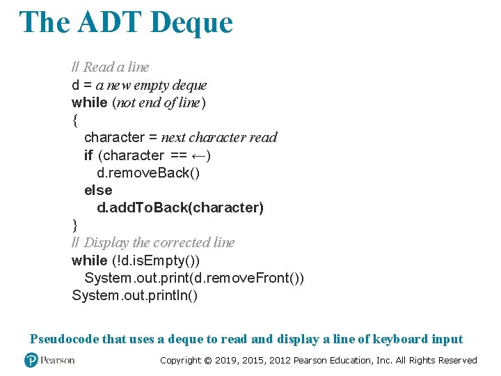 The ADT Deque // Read a line d = a new empty deque while