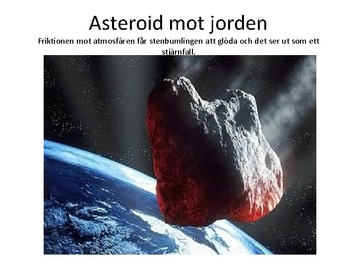 Asteroid mot jorden Friktionen mot atmosfären får stenbumlingen att glöda och det ser ut