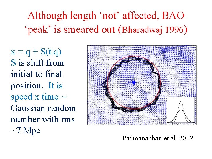 Although length ‘not’ affected, BAO ‘peak’ is smeared out (Bharadwaj 1996) x = q