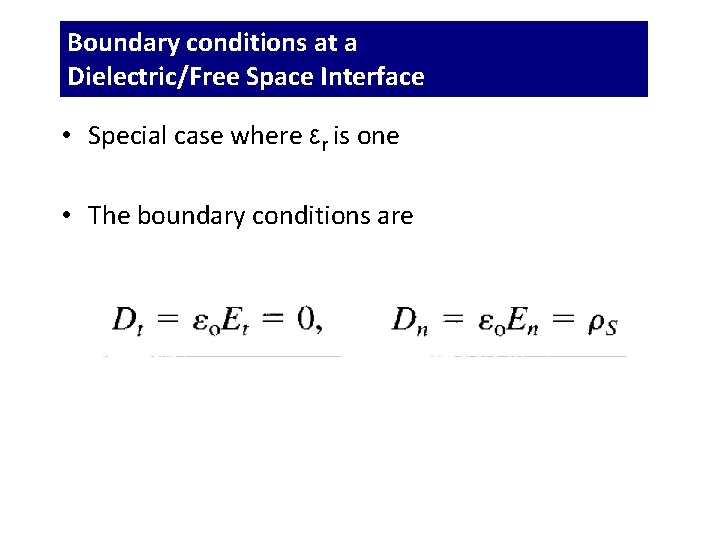 Boundary conditions at a Dielectric/Free Space Interface • Special case where εr is one