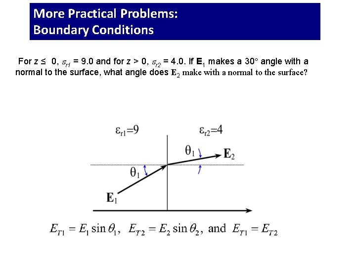 More Practical Problems: Boundary Conditions For z ≤ 0, er 1 = 9. 0