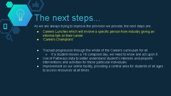 The next steps. . . As we are always trying to improve the provision